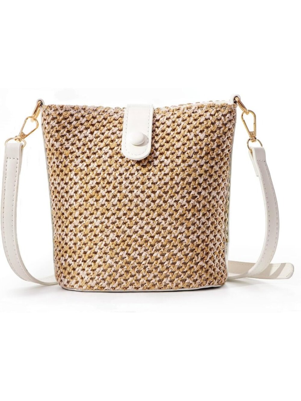 Women's White Handmade Rattan Shoulder Bags Beach Summer Handwoven Straw